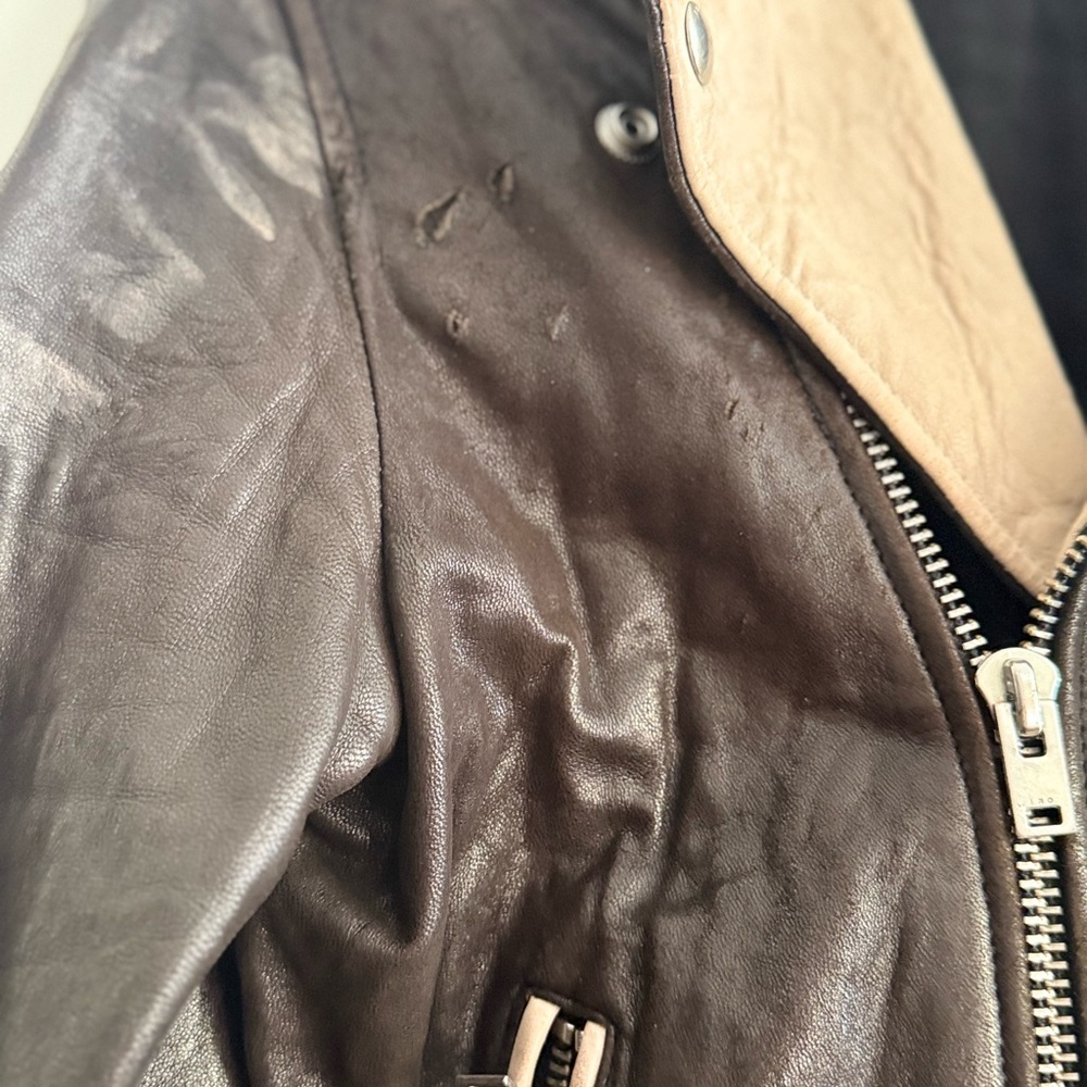 IRO Black and Cream Leather Leather Moto Biker Jacket Size 36 l US Small - Picture 5 of 17